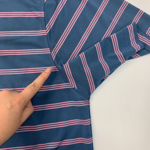 FJ FootJoy Shirt Mens L Large Blue Pink Striped Short Sleeve Golf Golfing Polo - Picture 5 of 16